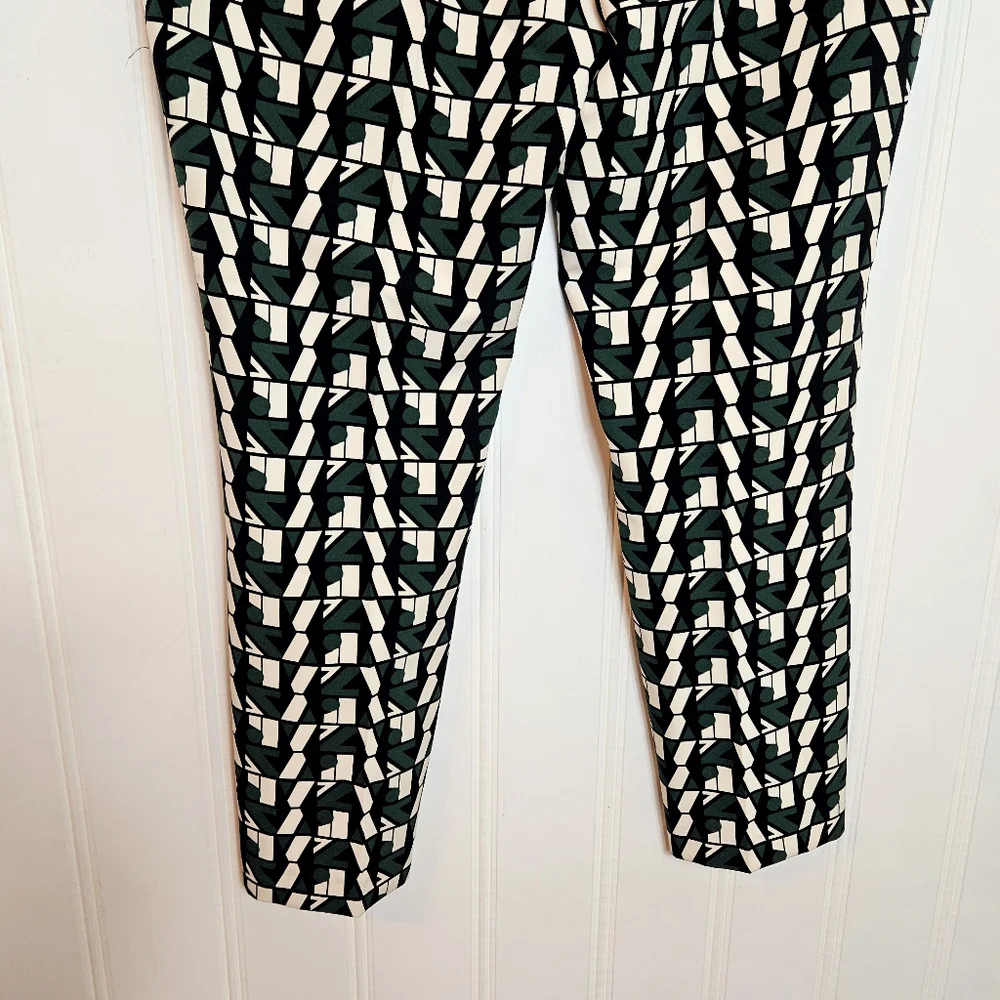 Zara High Waist Black Green Geo Logo Print Cropped Trousers Women’s Large